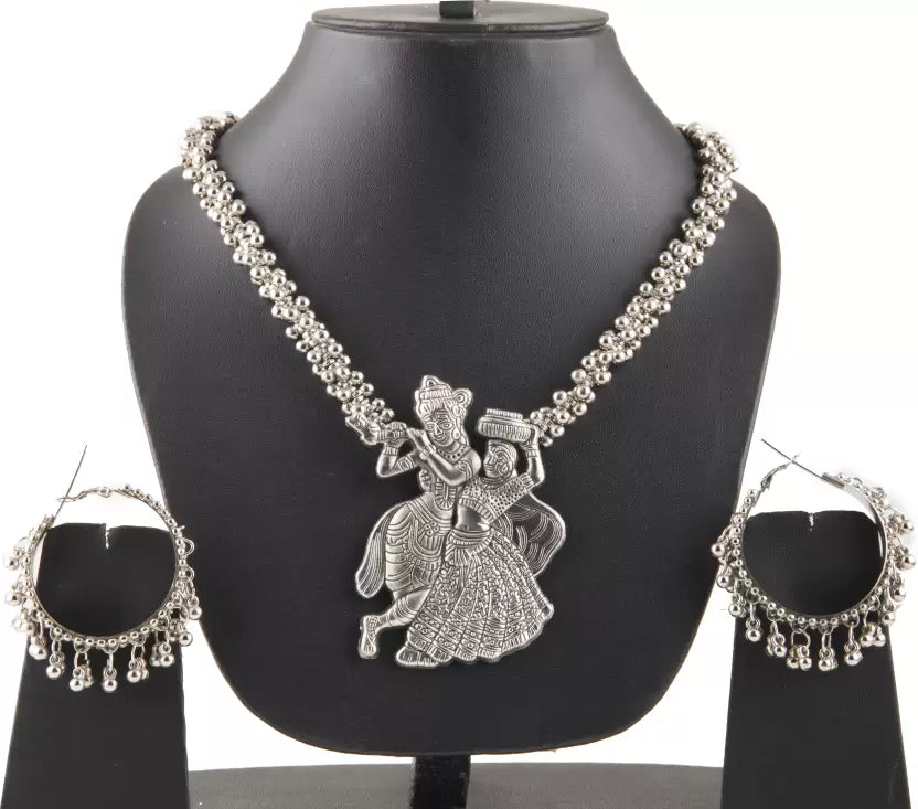 3 Pc Handmade Radiant Radha-Krishna Oxidized Elegance Chain Set