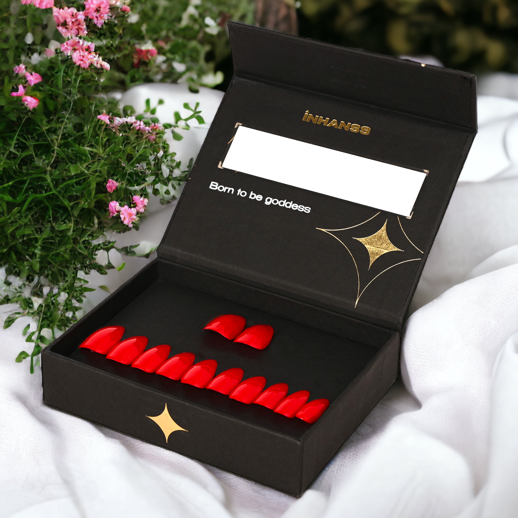 Handmade Reusable Premium Press on Nail Art Kit : Shine In Red