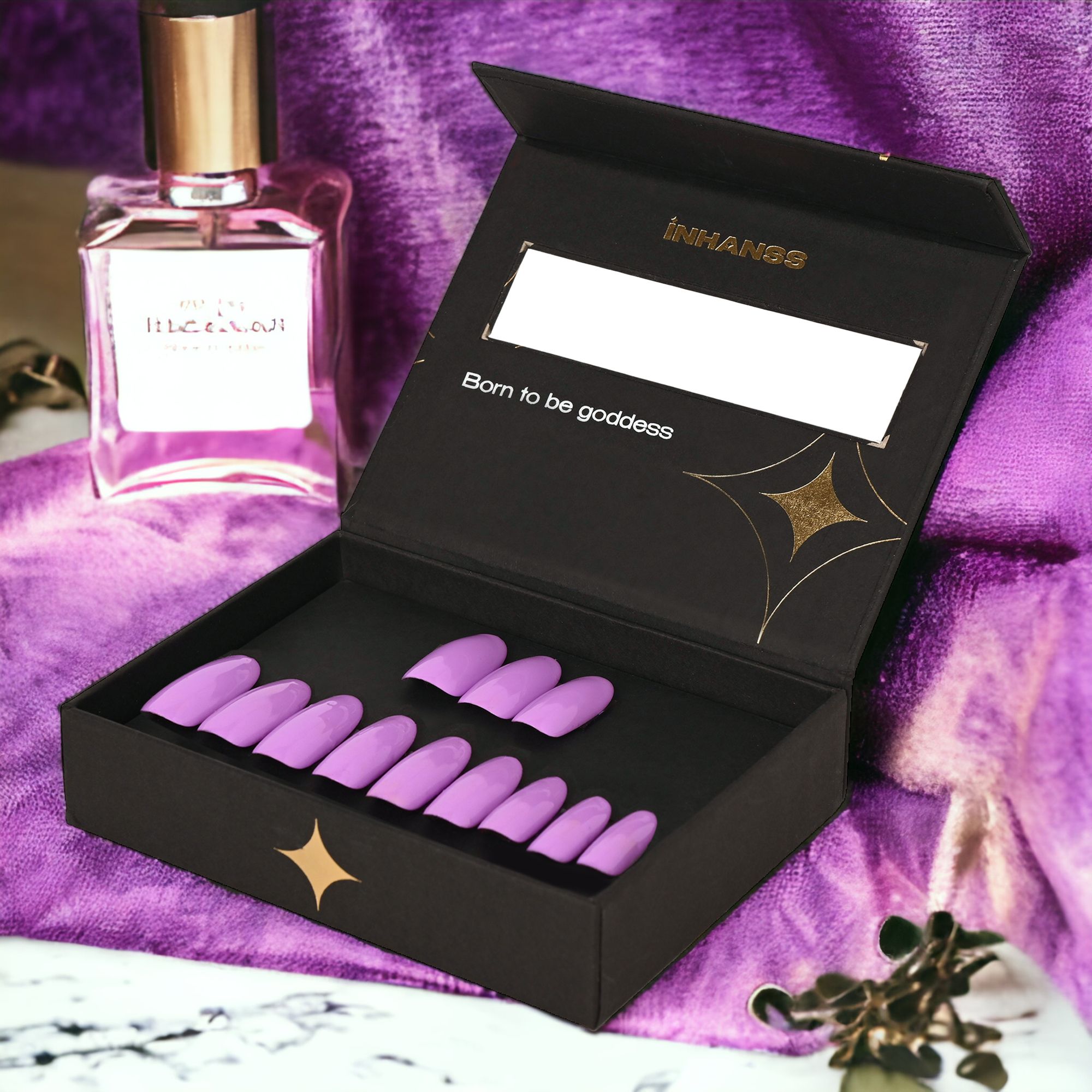 Handmade Reusable Premium Press on Nail Art Kit : Purple Beauty