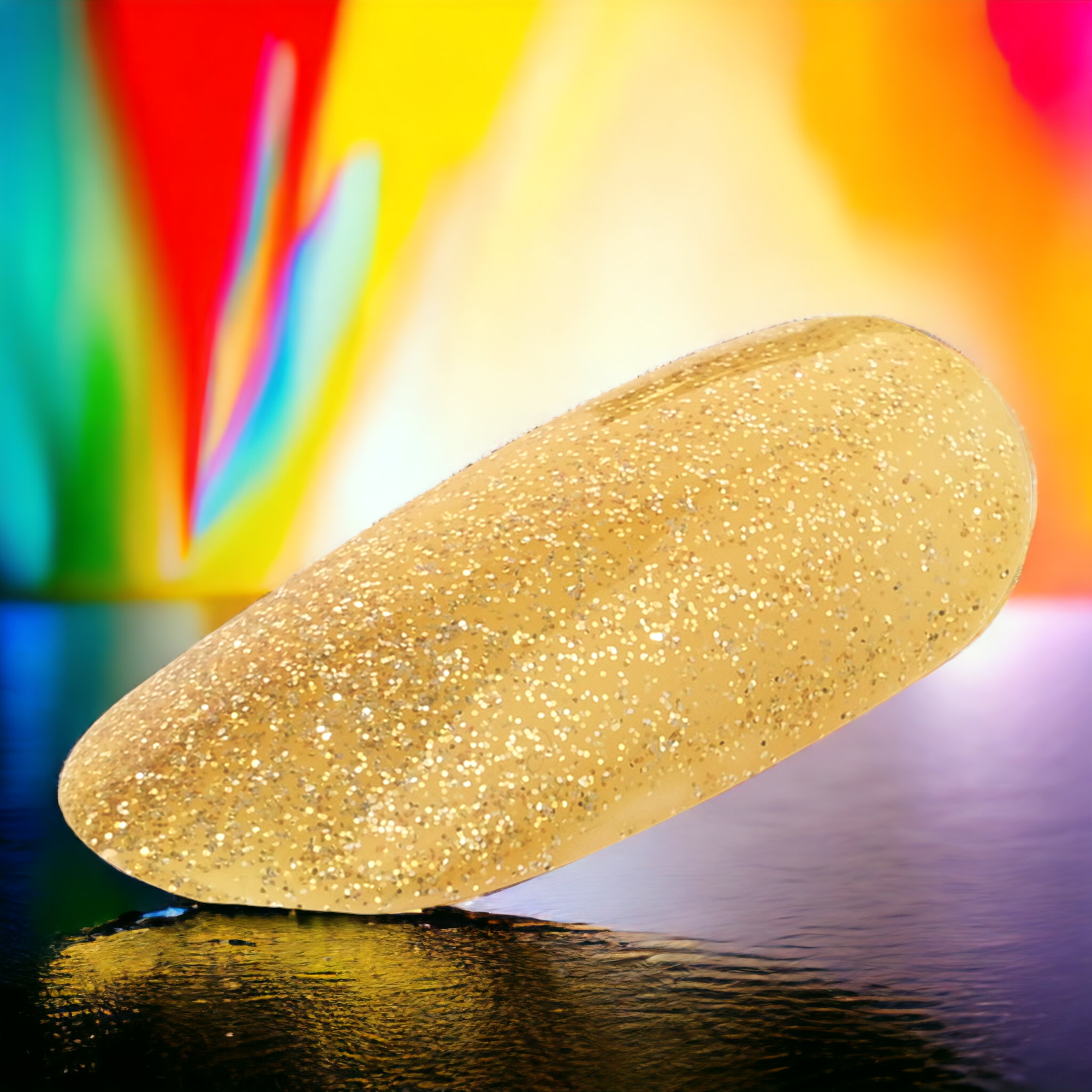 Handmade Reusable Premium Press on Nails With Tabs : Glittery Golden