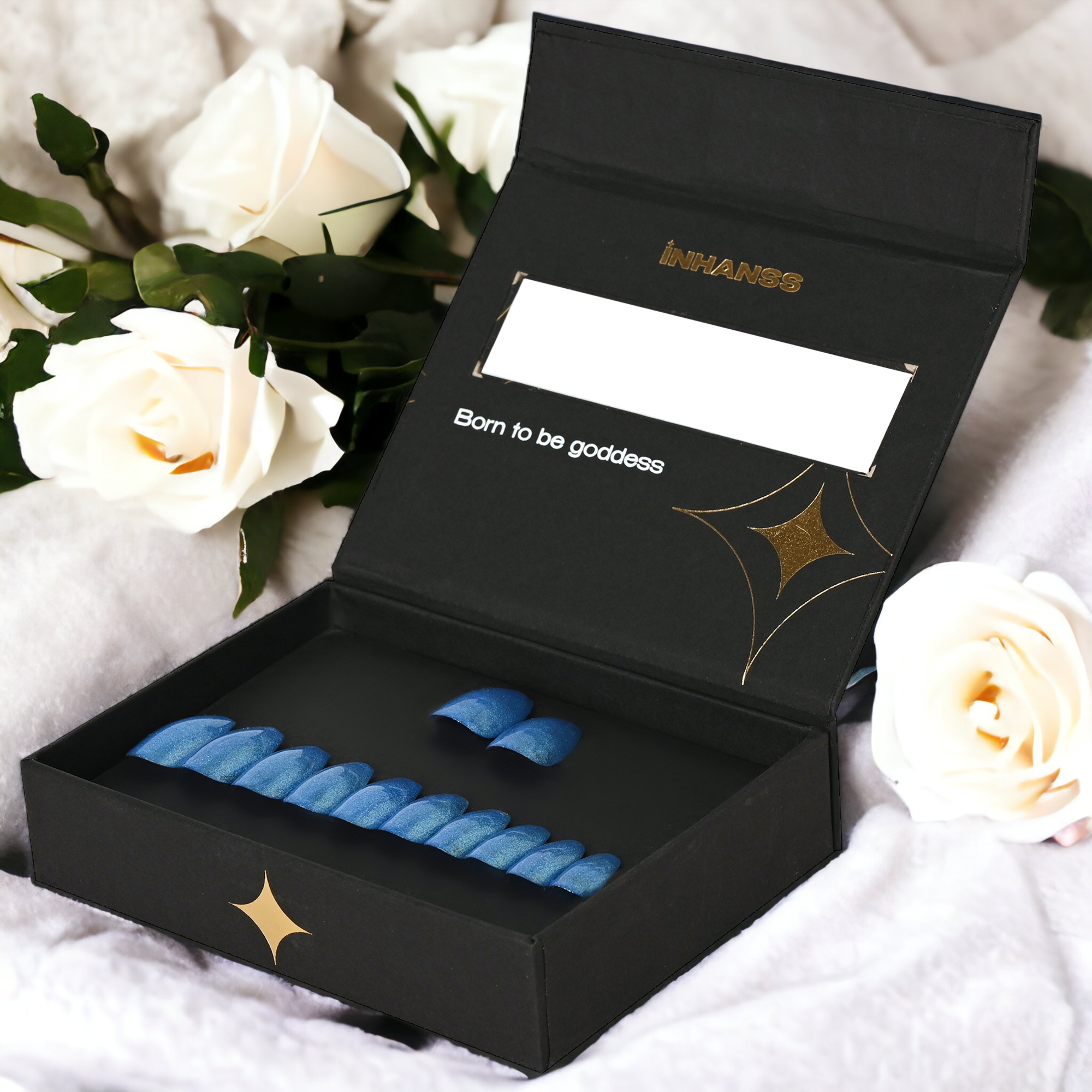 Handmade Reusable Premium Press on Nail With Nail Tabs : Blaring Blue