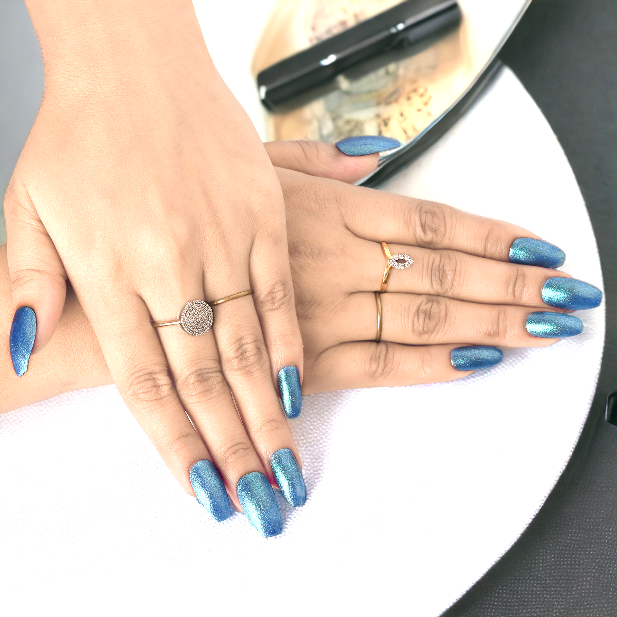 Handmade Reusable Premium Press on Nail With Nail Tabs : Blaring Blue