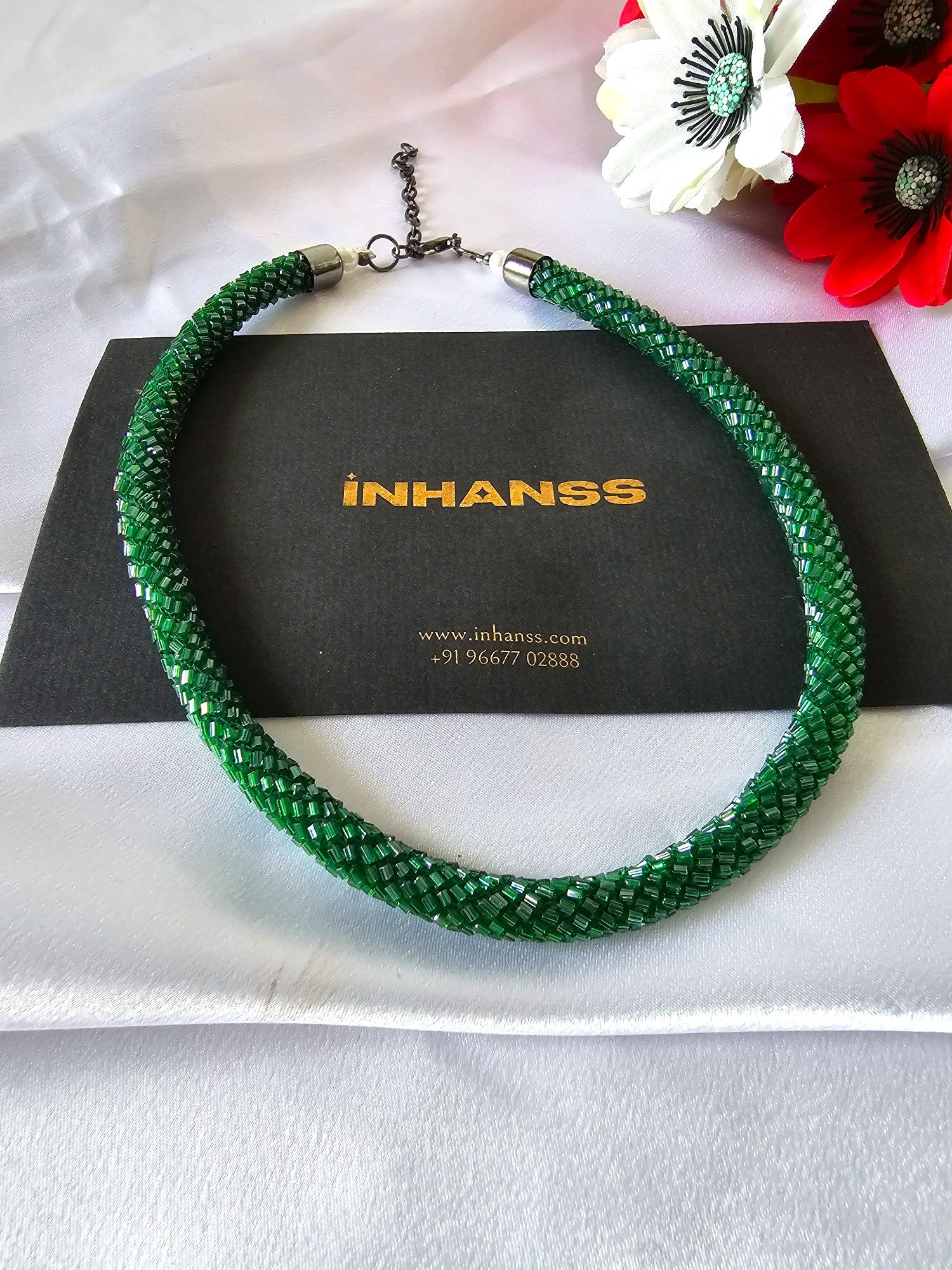 Emerald Enchantment Rope Necklace With Matching Earring - Handmade