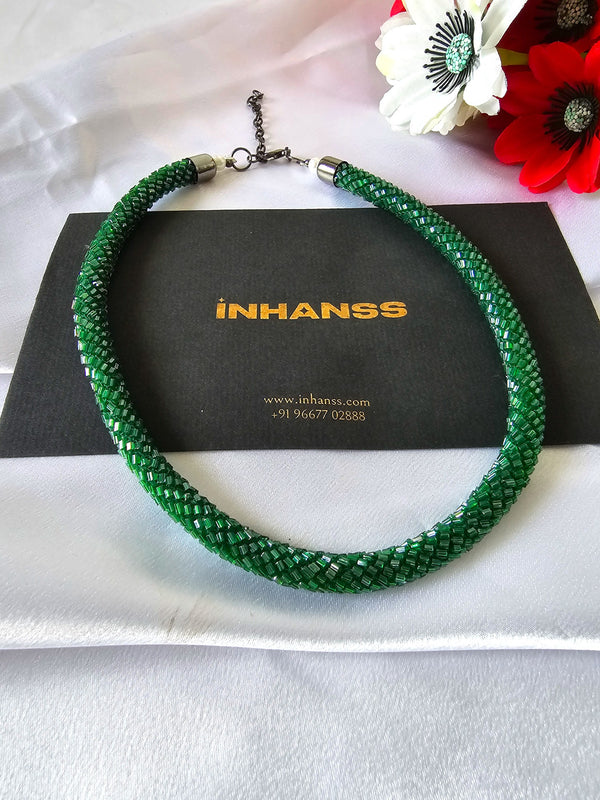 Emerald Enchantment Rope Necklace With Matching Earring - Handmade