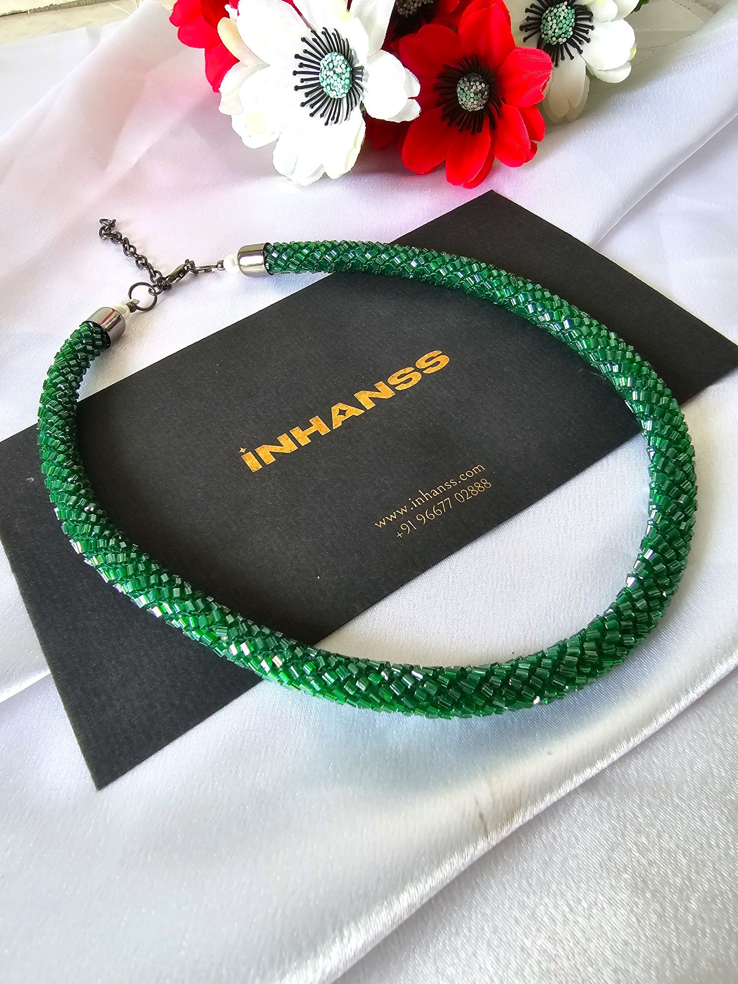 Emerald Enchantment Rope Necklace With Matching Earring - Handmade