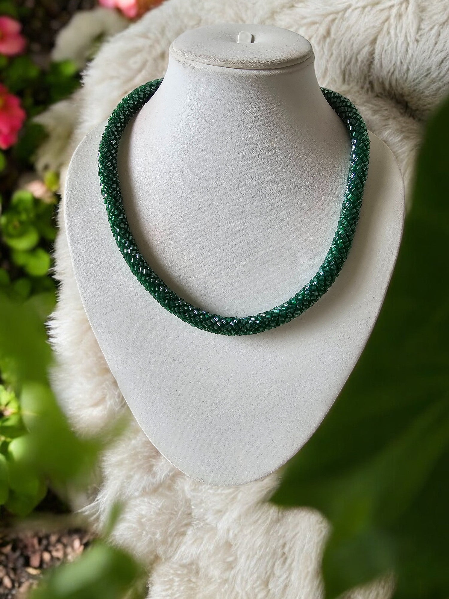 Emerald Enchantment Rope Necklace With Matching Earring - Handmade