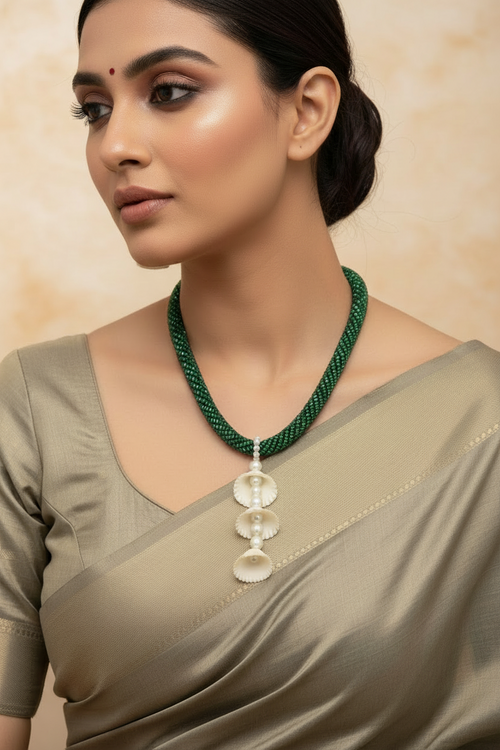 Ocean Bliss Shell Drop Necklace Set- Handmade & 2 in 1