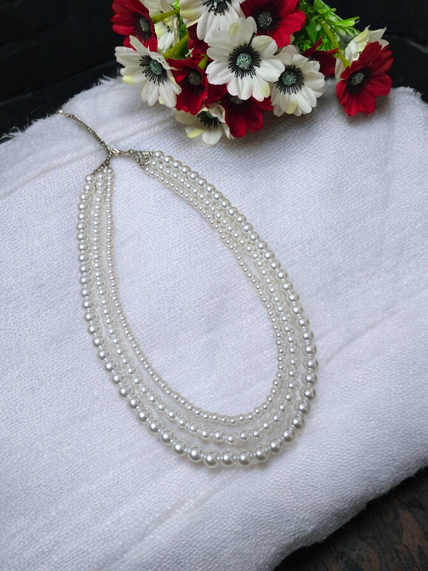 Ethereal Elegance: Handmade 3 Layered Pearl Necklace