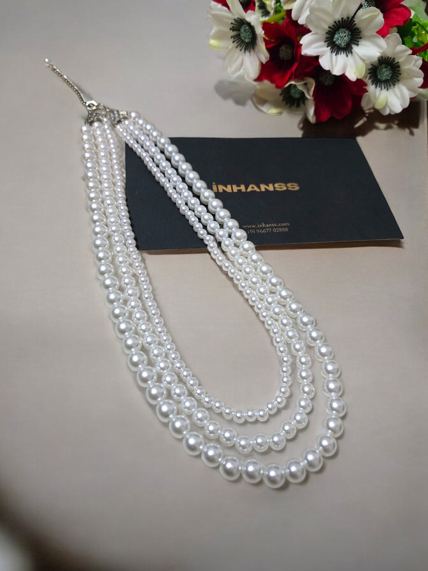 Ethereal Elegance: Handmade 3 Layered Pearl Necklace