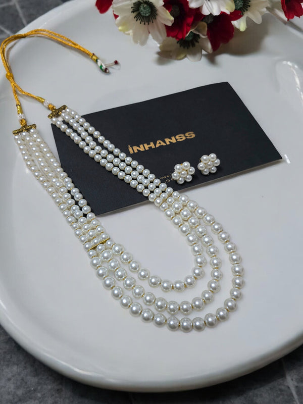 The Royale Radiance 3-Line Pearl Necklace Set- White