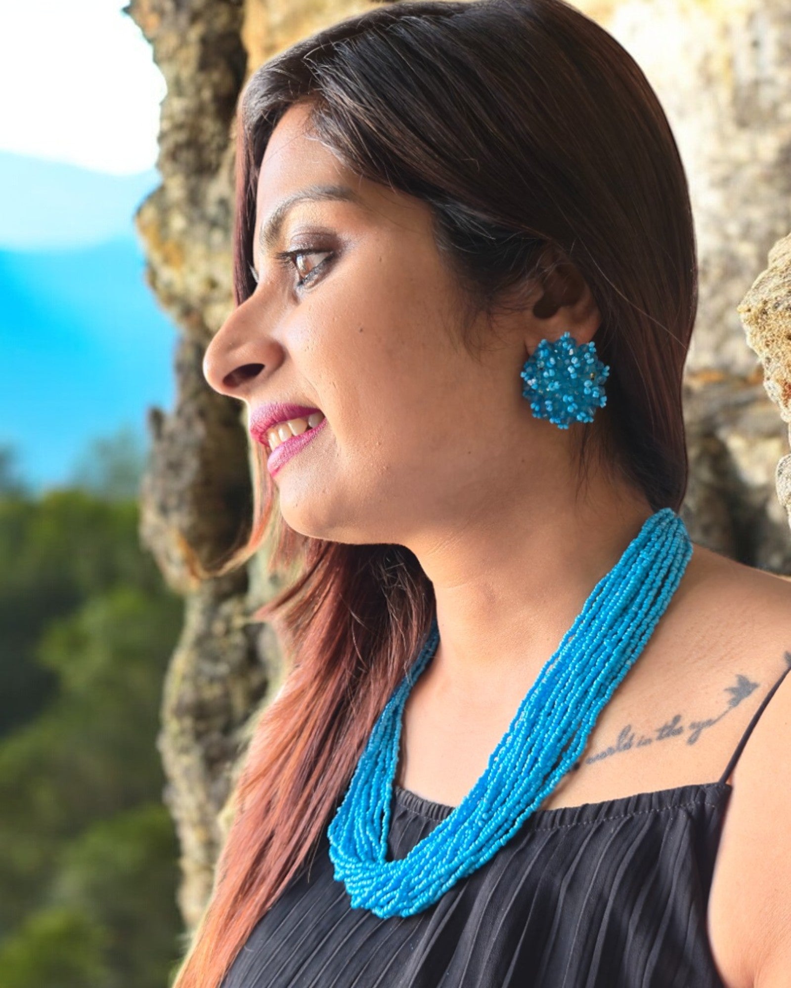 Vibrant Handmade 20 Layers Beaded Necklace With Matching Earrings- 23 Colours Available