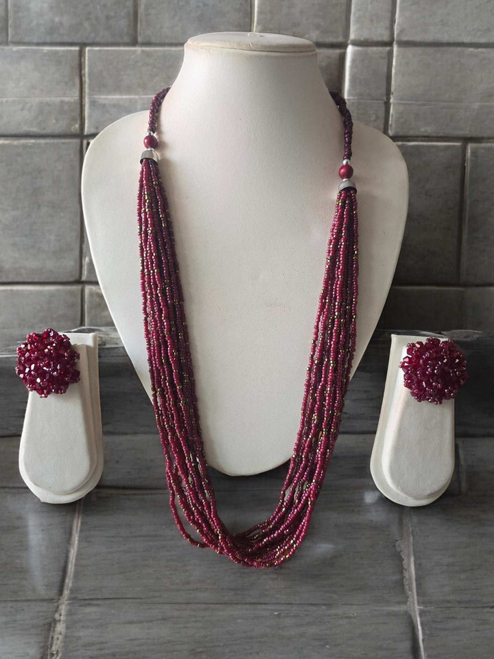 Handmade 12 Layered Long Beaded Necklace & Set - 5 Colours Available