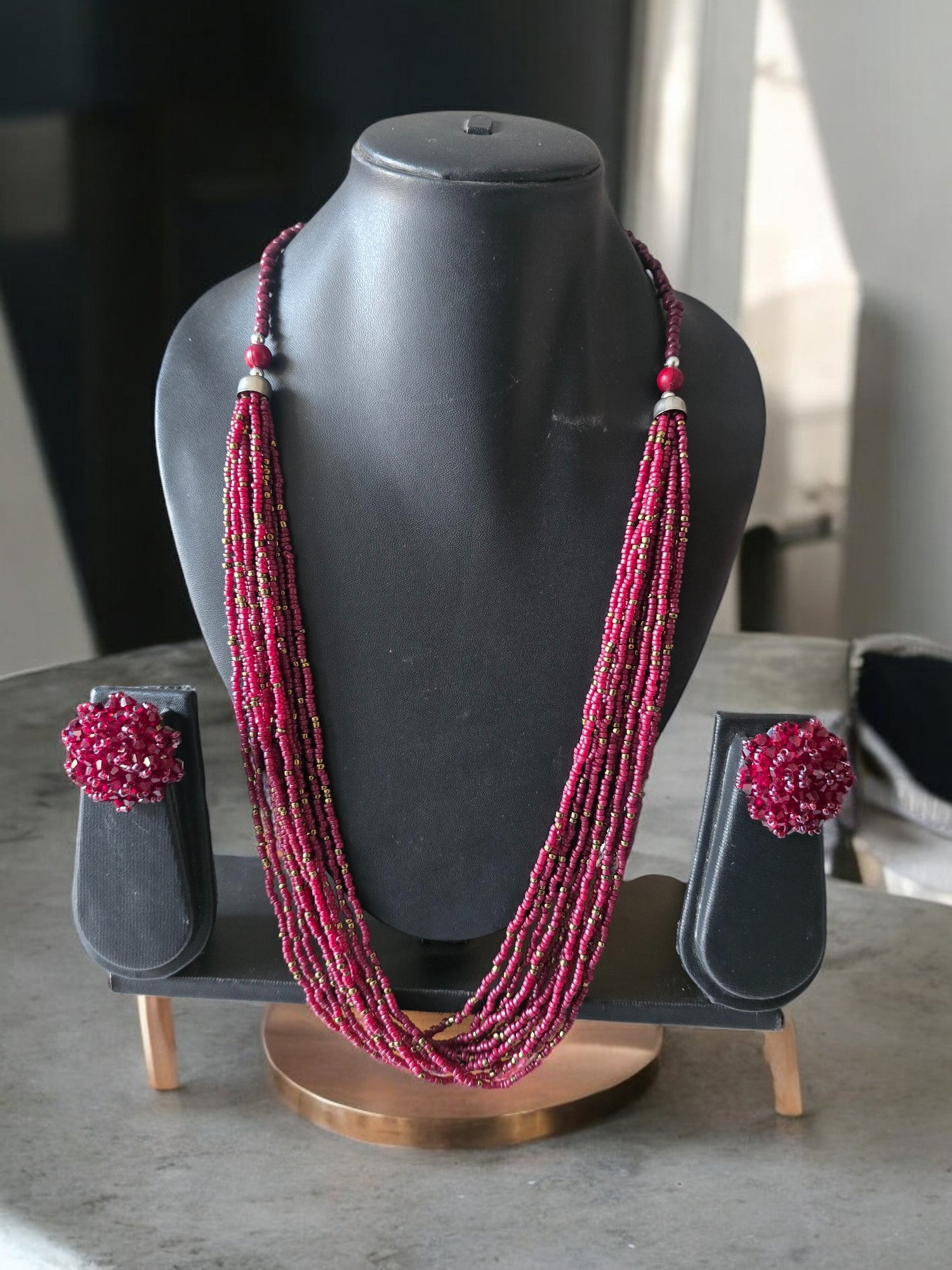Handmade 12 Layered Long Beaded Necklace & Set - 5 Colours Available