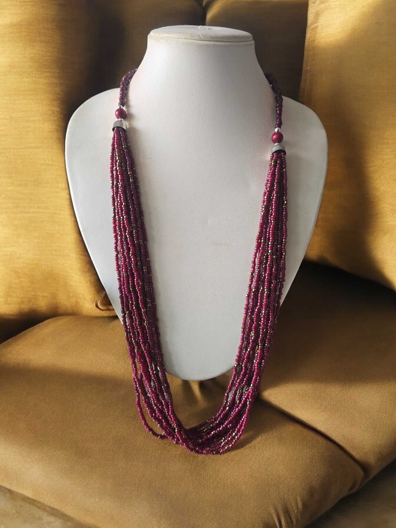 Handmade 12 Layered Long Beaded Necklace & Set - 5 Colours Available