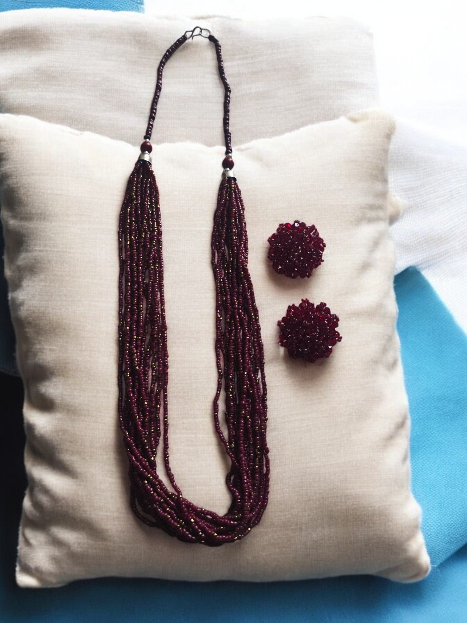 Handmade 12 Layered Long Beaded Necklace & Set - 5 Colours Available