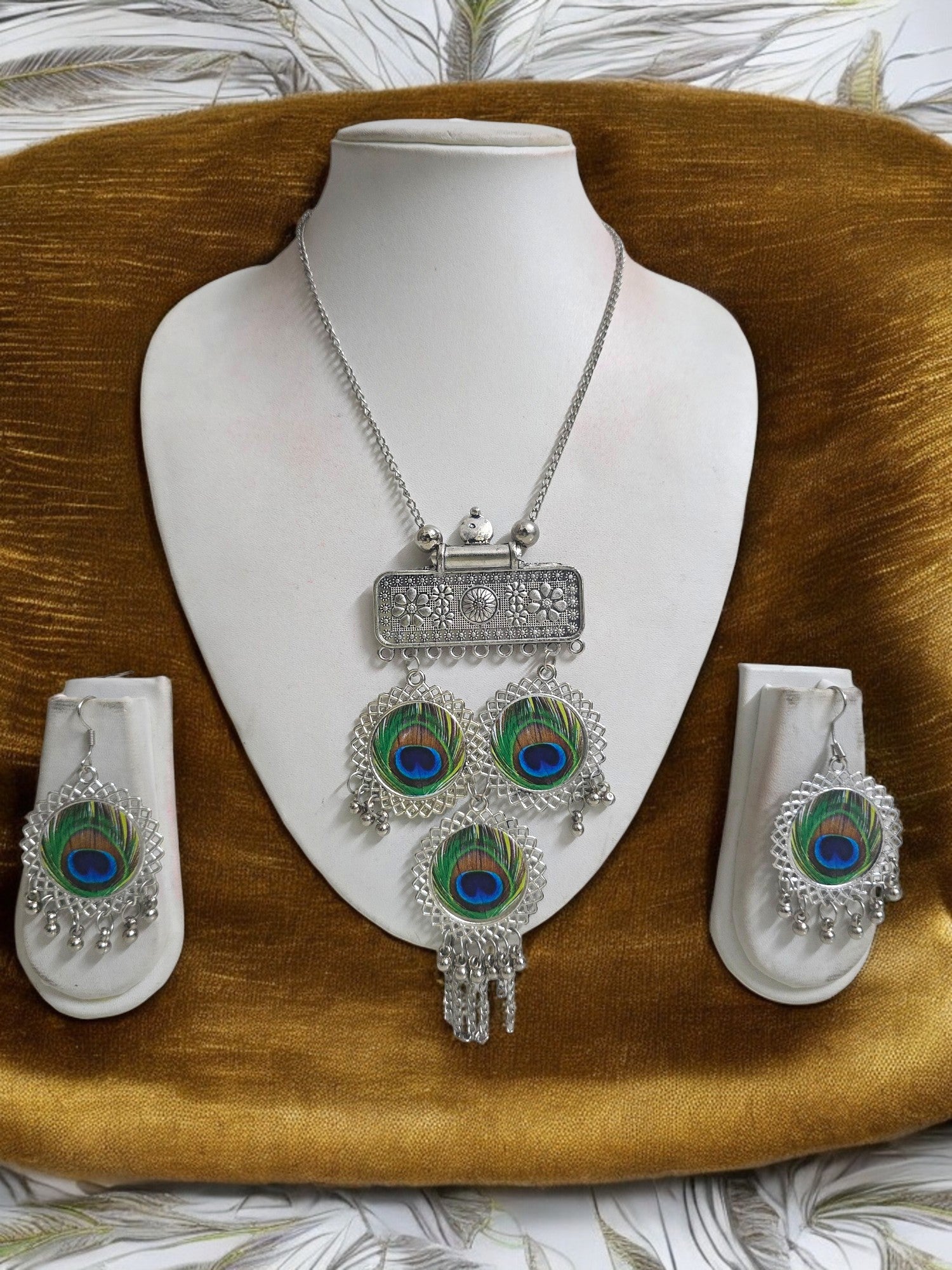 Peacock Charm Handmade Oxidized Necklace Set