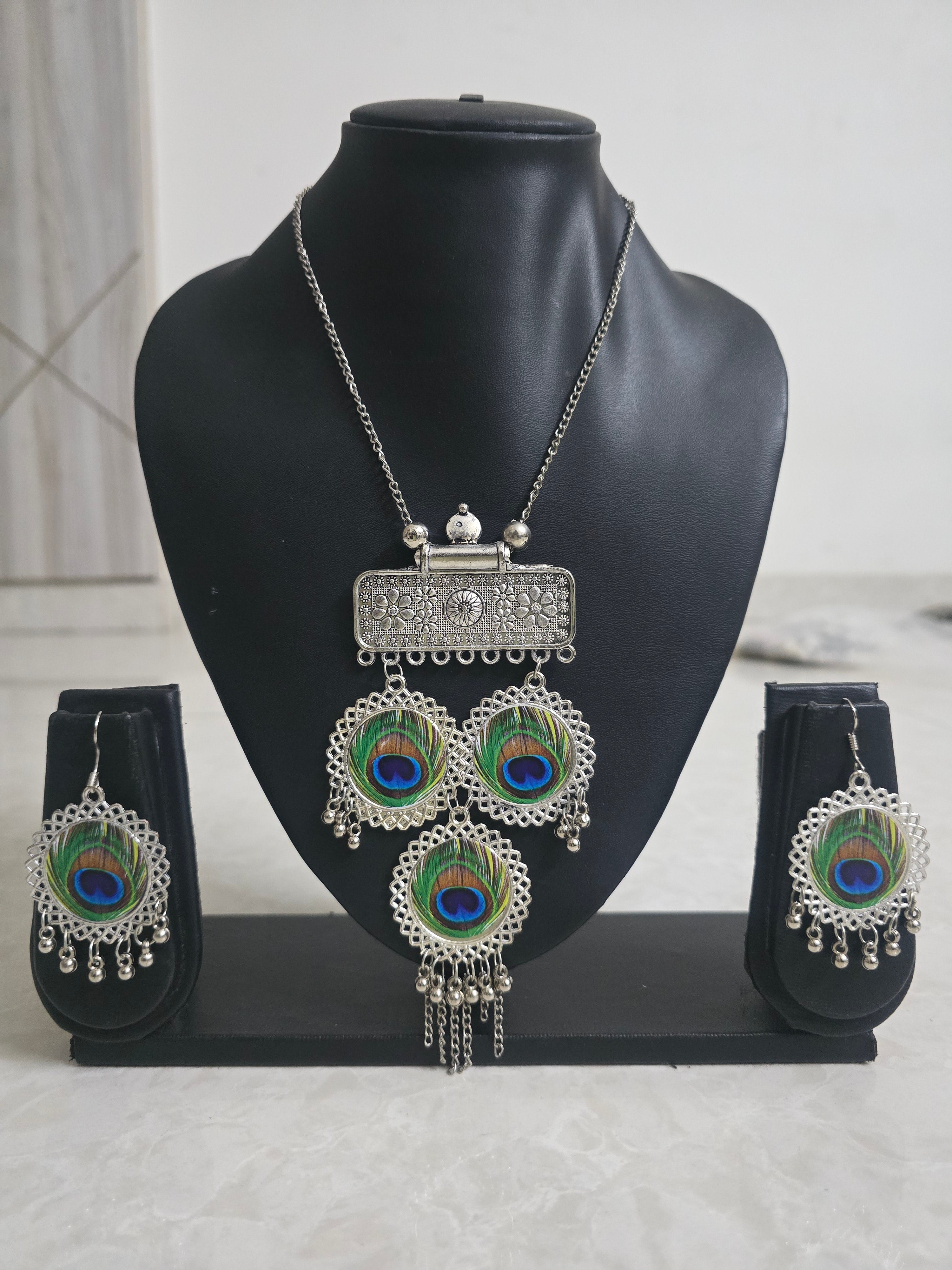 Peacock Charm Handmade Oxidized Necklace Set