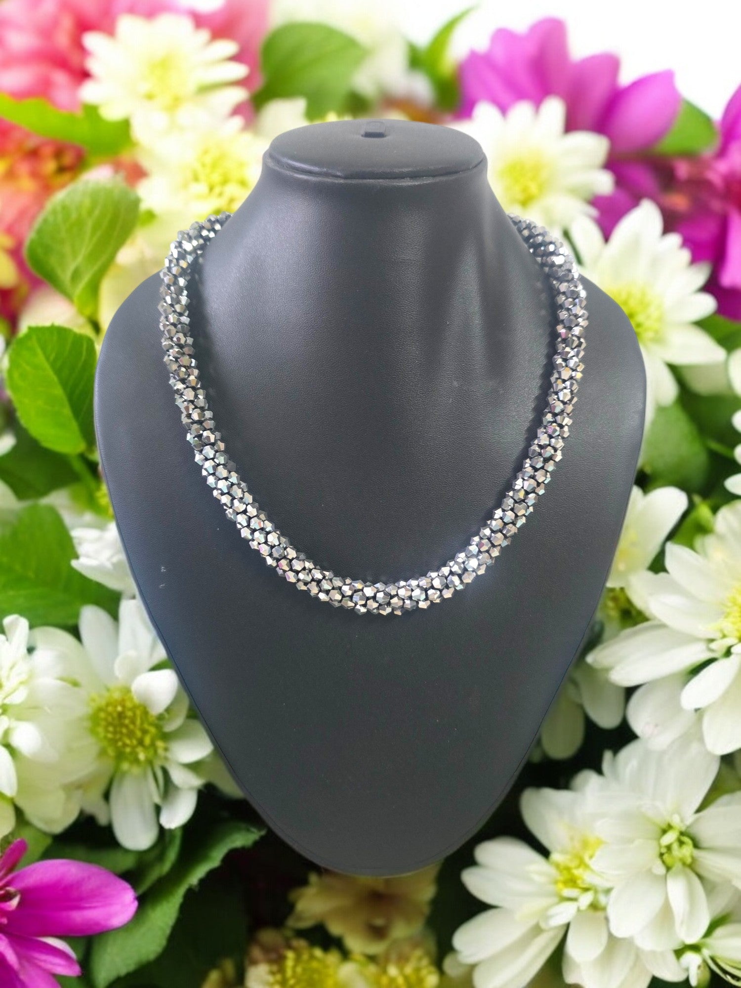 Silver Stardust Handmade Crystal Beaded Necklace