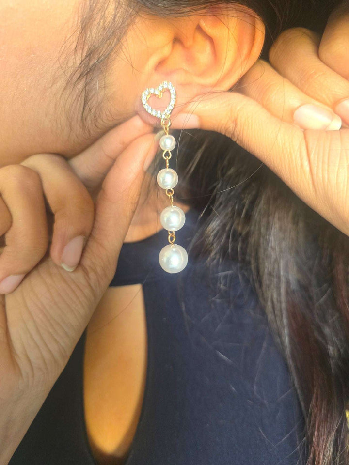 Hearty Pearl Gold Dangler Anti Tarnish Earrings