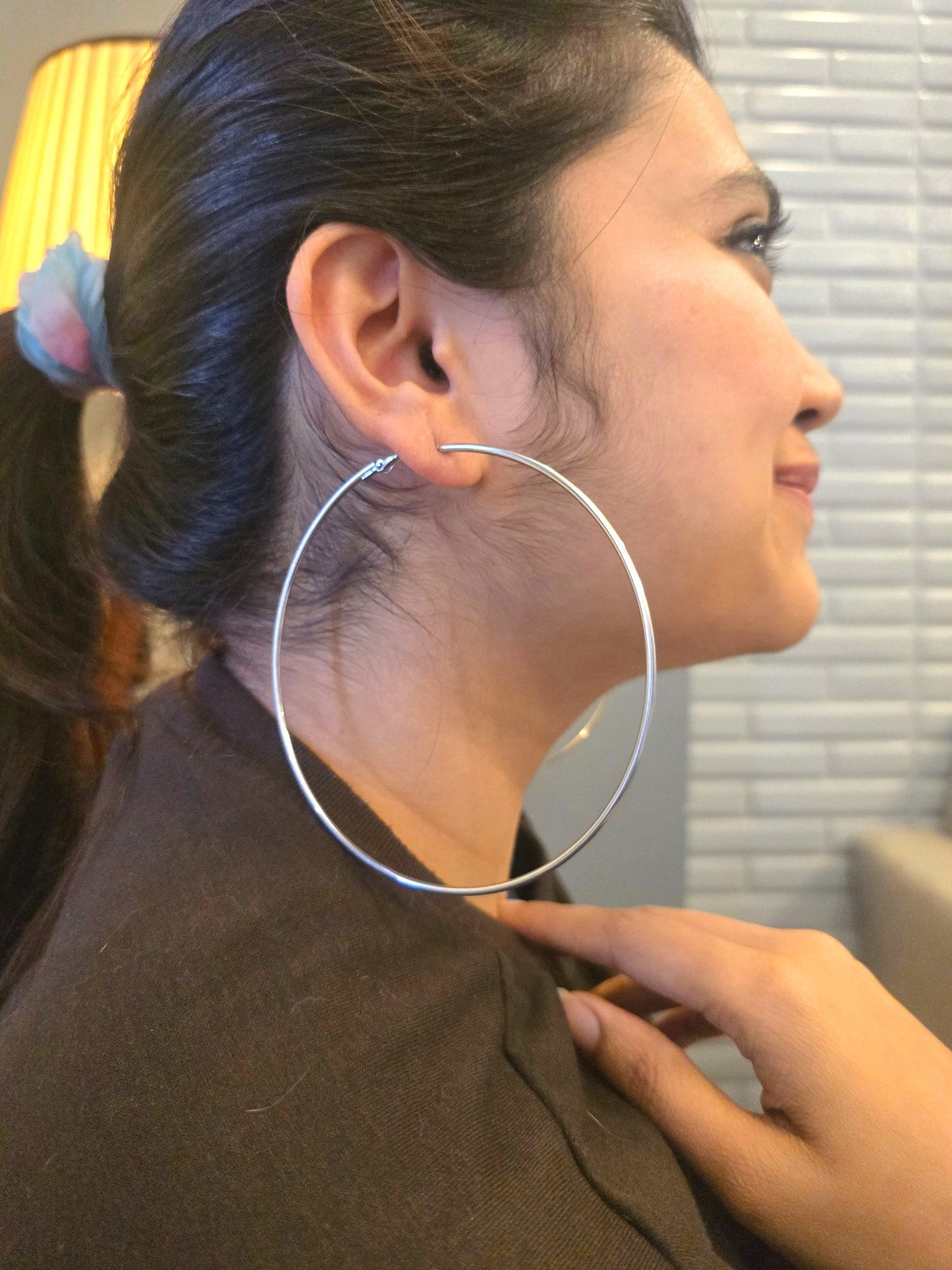 Oversized Lustrous Orbit Stainless Steel Anti Tarnish Statement Hoop Earrings