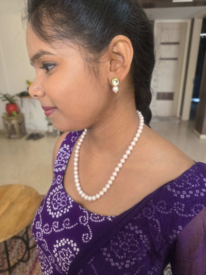 Blush Pearl Radiance – Baby Pink Pearl Necklace with Kundan Earrings