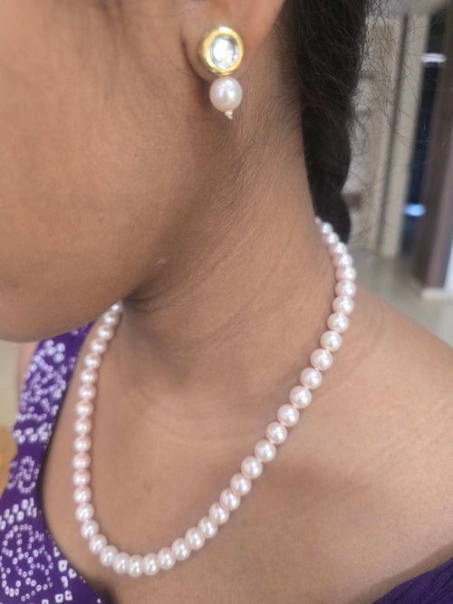 Blush Pearl Radiance – Baby Pink Pearl Necklace with Kundan Earrings
