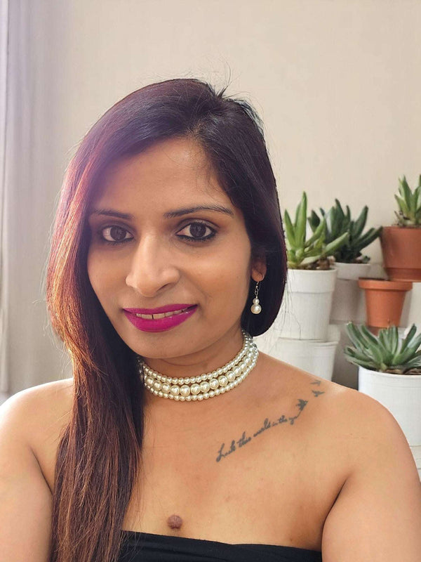 Nazakat Luxe – 3 Line Pearl Choker with Danglers