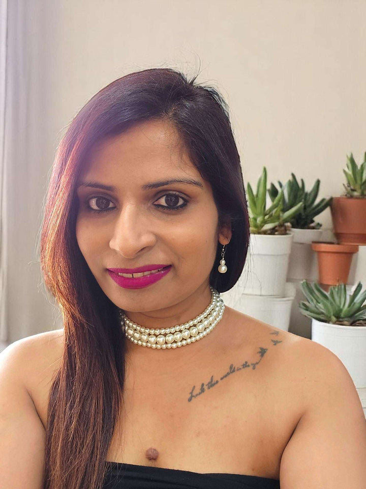 Nazakat Luxe – 3 Line Pearl Choker with Danglers