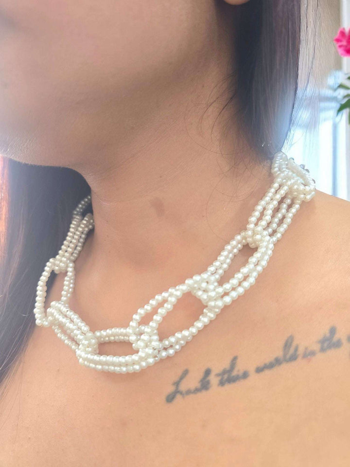 Pearl Power Link– Statement Chain Necklace with Matching Studs | Handmade Elegance by INHANSS