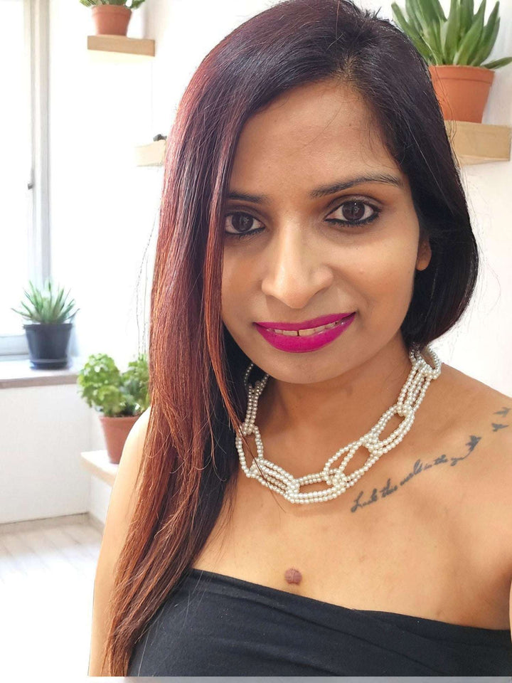 Pearl Power Link– Statement Chain Necklace with Matching Studs | Handmade Elegance by INHANSS