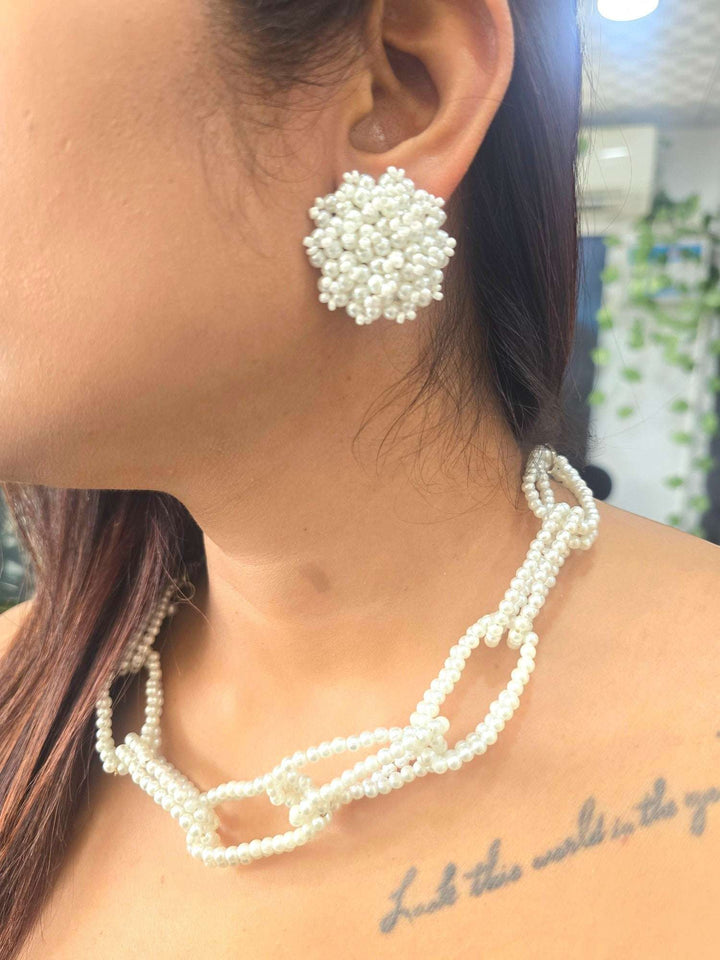 Pearl Power Link– Statement Chain Necklace with Matching Studs | Handmade Elegance by INHANSS