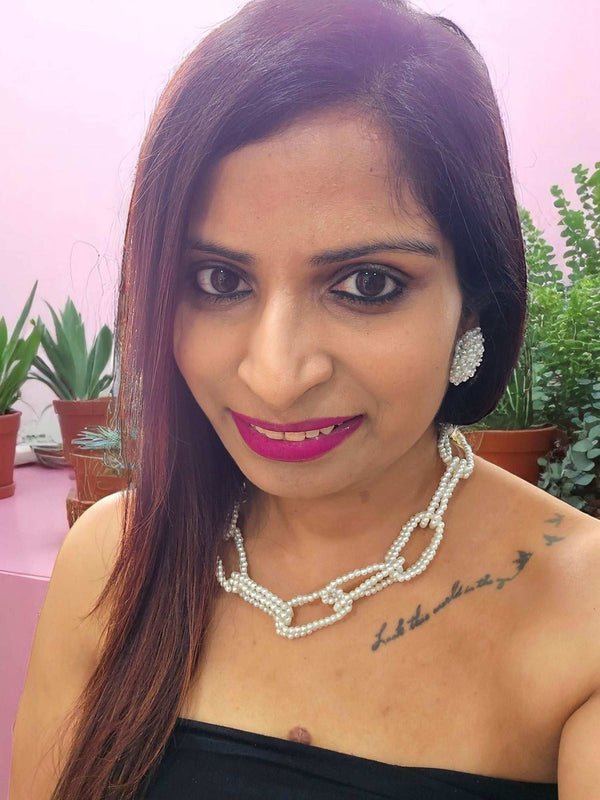 Pearl Power Link– Statement Chain Necklace with Matching Studs | Handmade Elegance by INHANSS