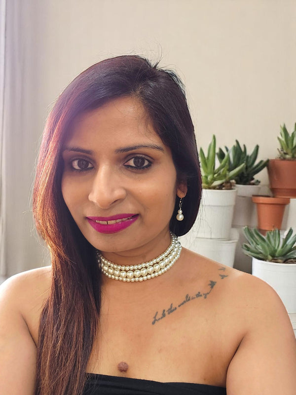 Nazakat Luxe – 3 Line Pearl Choker with Danglers