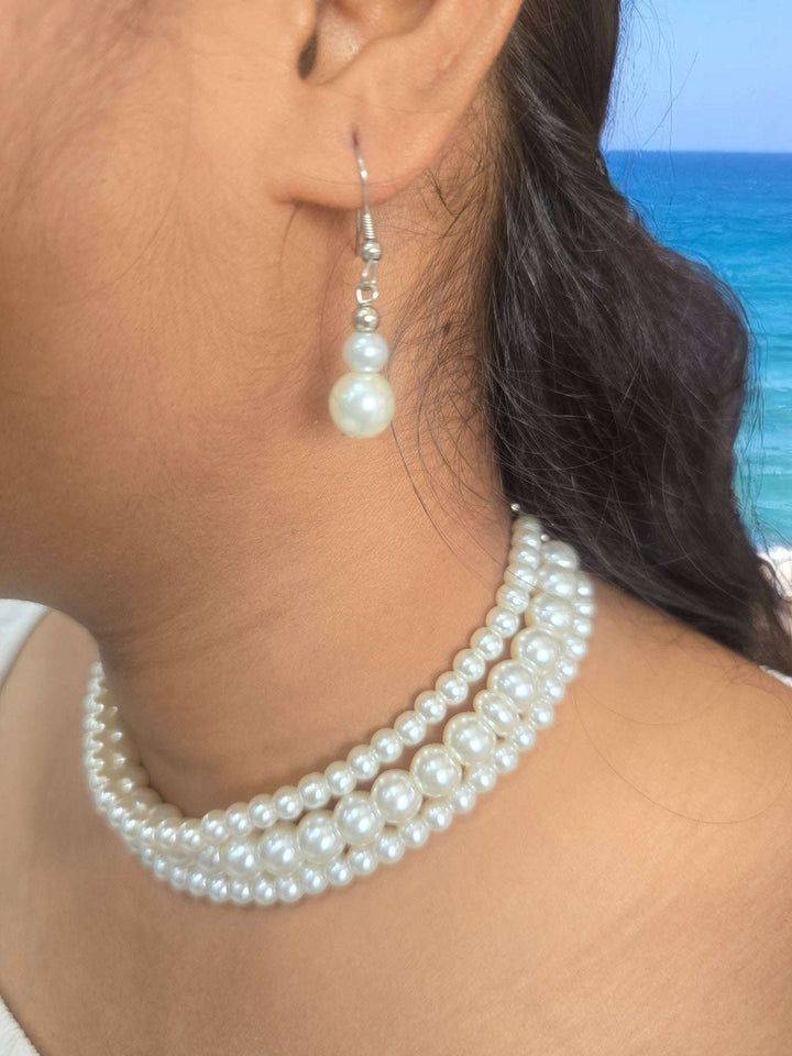 Nazakat Luxe – 3 Line Pearl Choker with Danglers