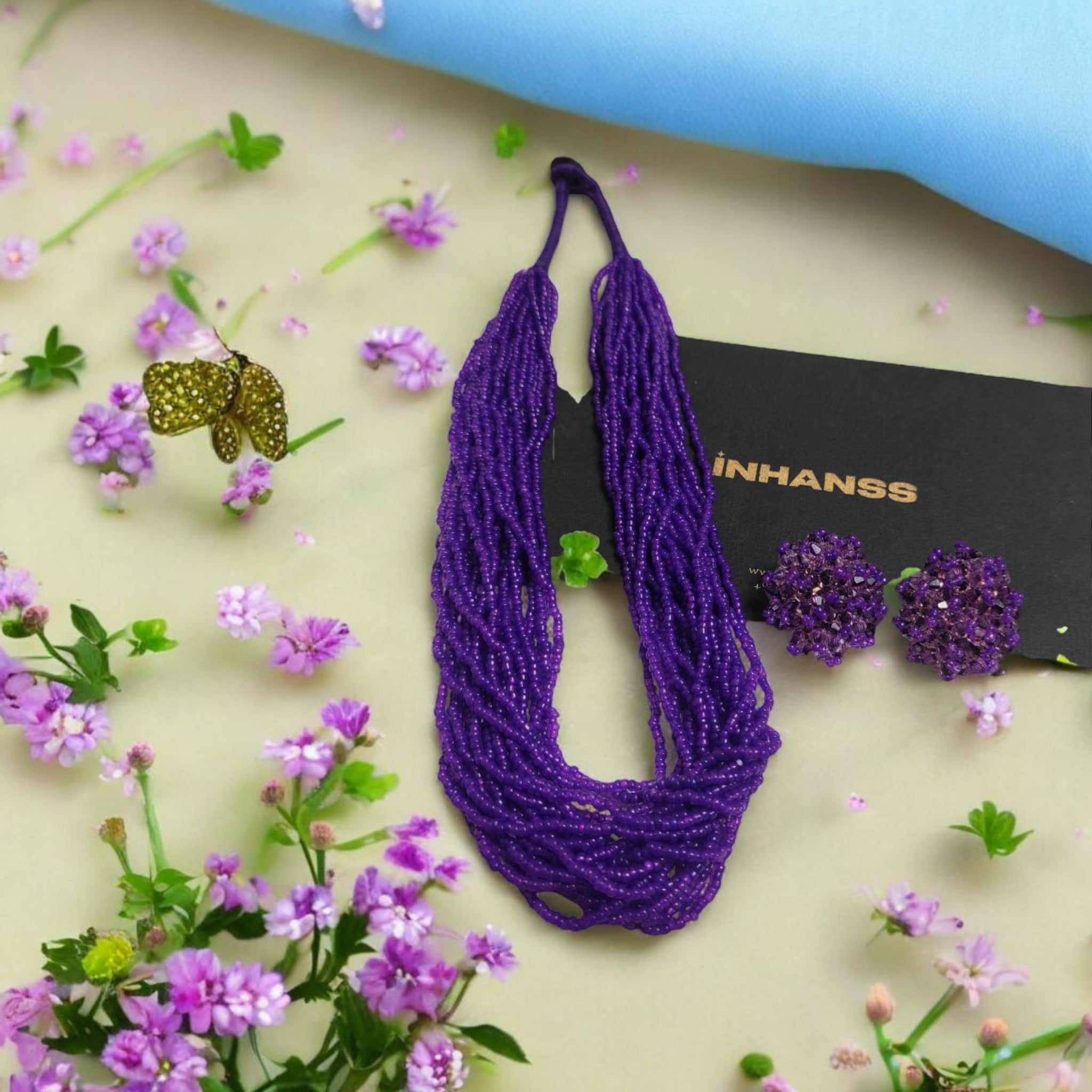 Handmade  Purple Majesty  20 Layers Necklace  With Matching Earrings