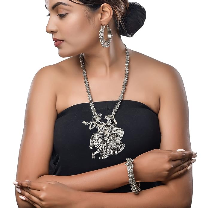 3 Pc Handmade Radiant Radha-Krishna Oxidized Elegance Chain Set