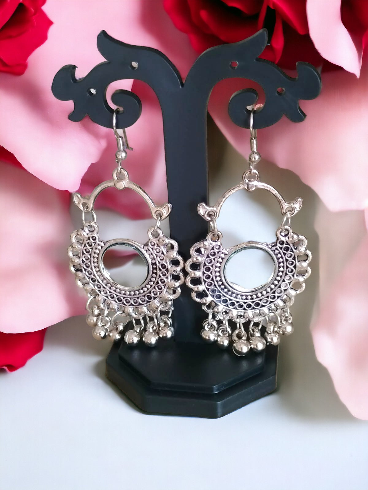 Handmade Silver Crescent Jhumkas