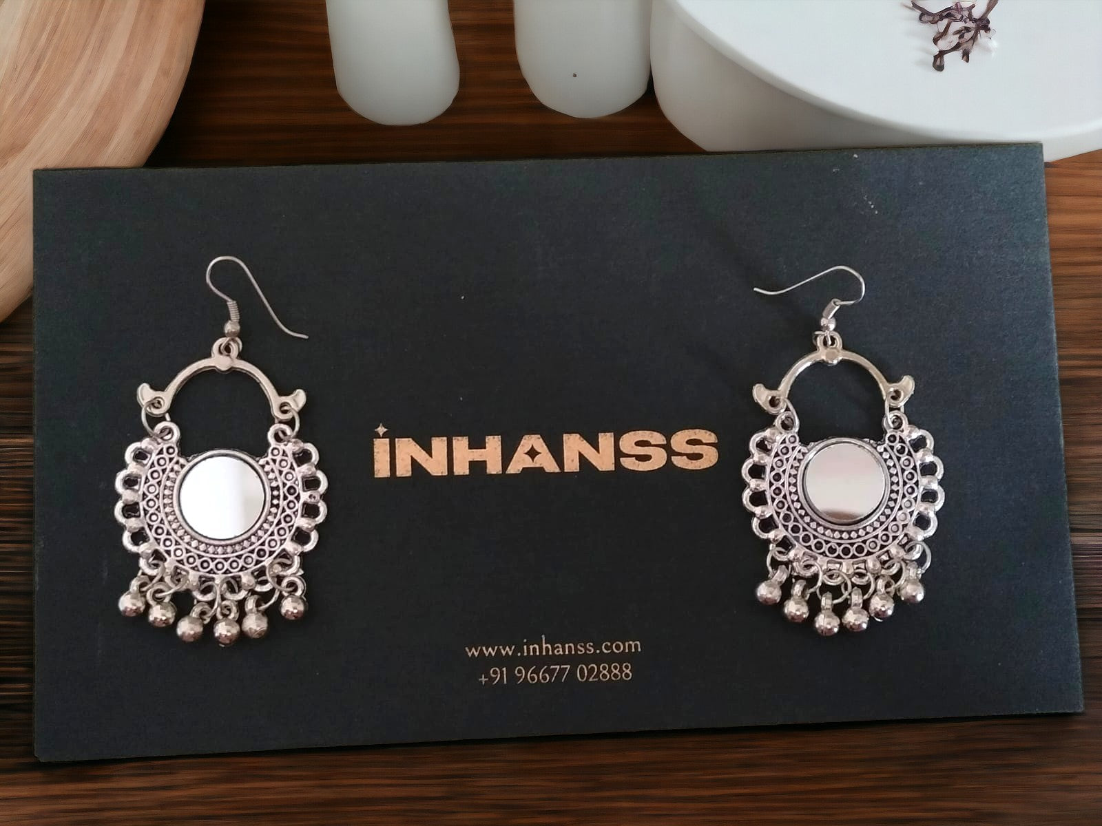 Handmade Silver Crescent Jhumkas