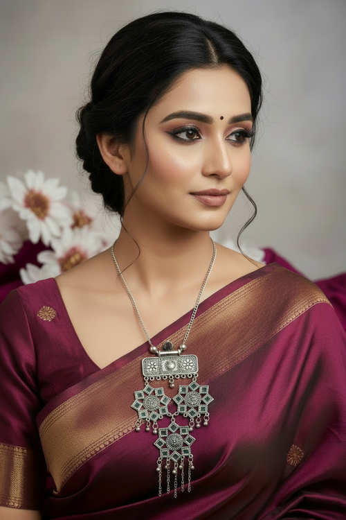 Geometric Grace Oxidized Set with Matching Earrings