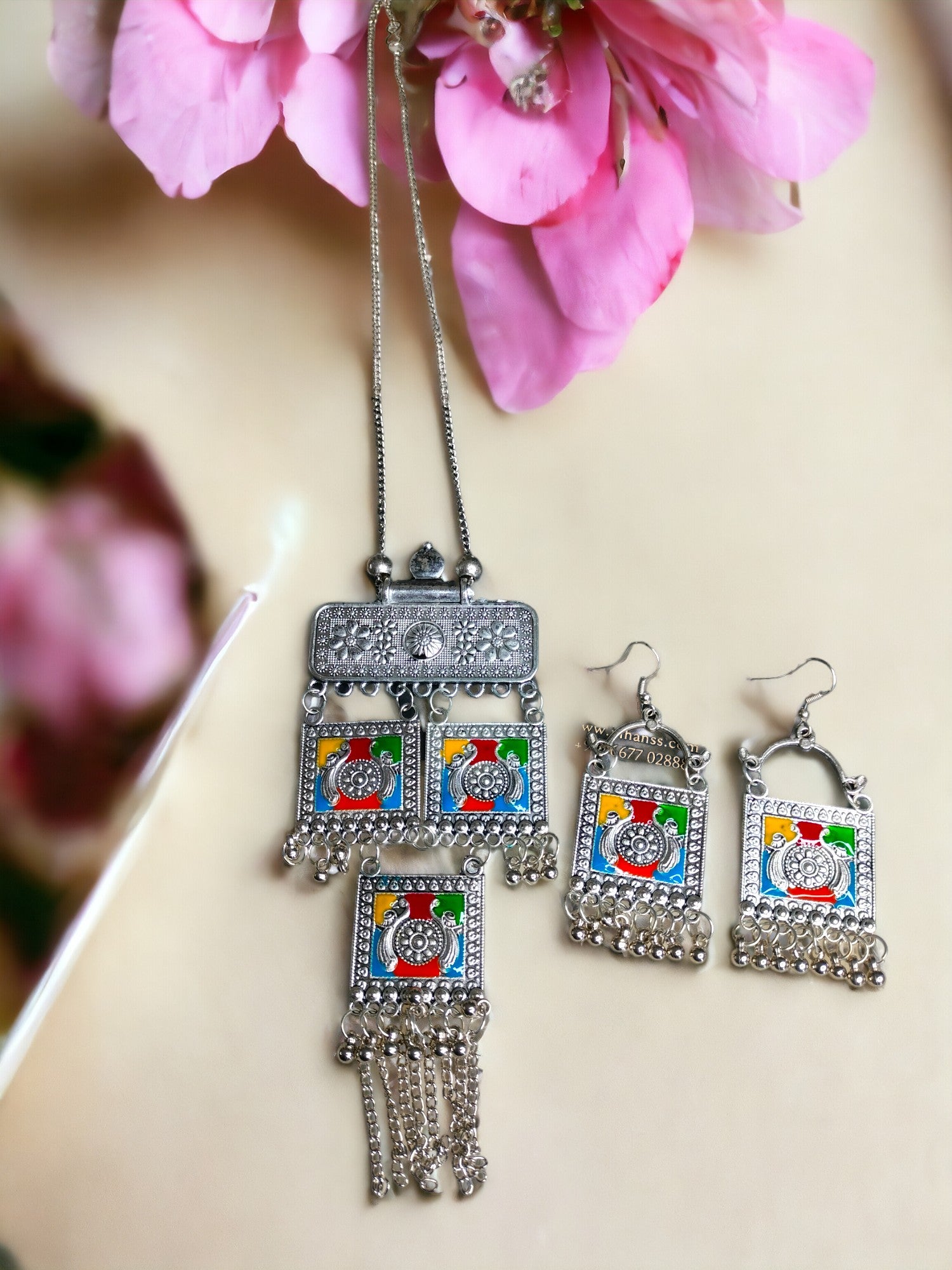 Mystic Mosaic Oxidized Set with Matching Earrings
