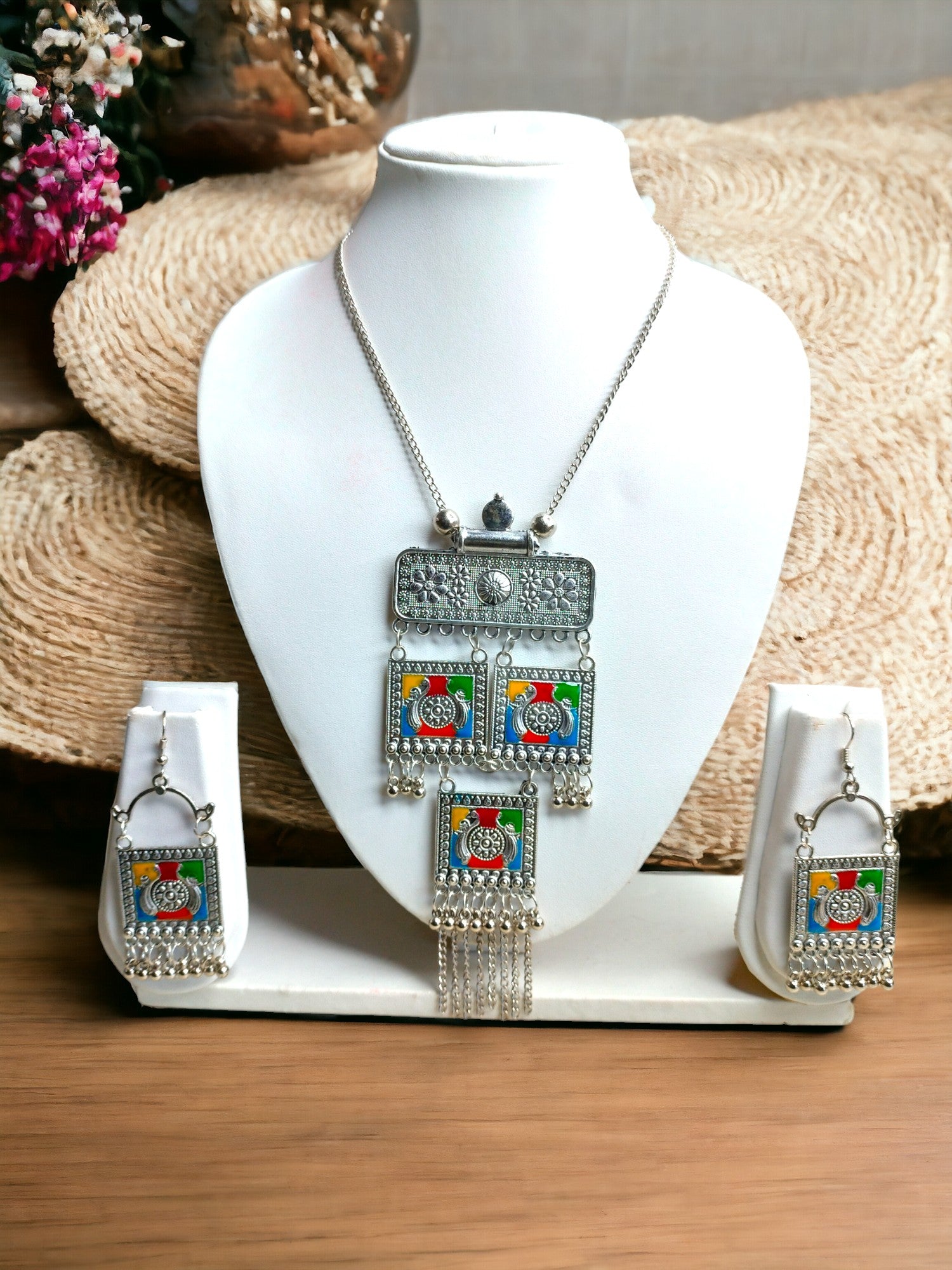 Mystic Mosaic Oxidized Set with Matching Earrings