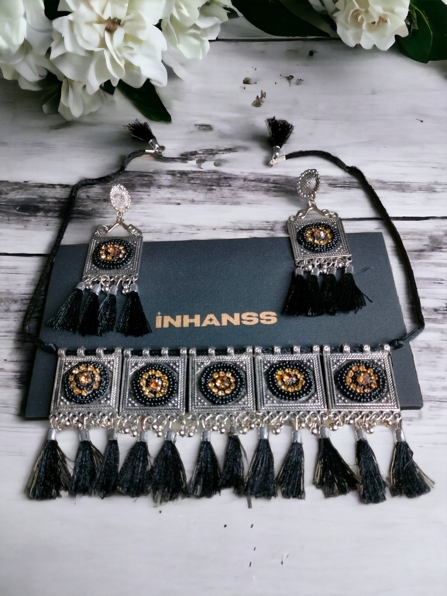 Rivaaza Oxidized Choker Set - 4 Colours Available