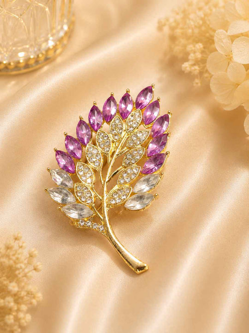Pink Crystal Leaf Brooch