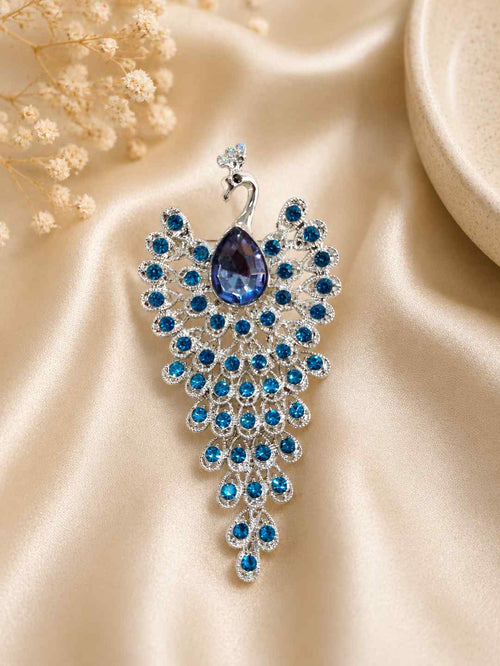 Royal Blue Peacock Crystal Brooch