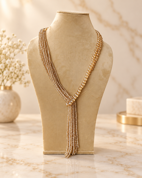The Champagne Cascade – Premium Crystal Lariat Necklace