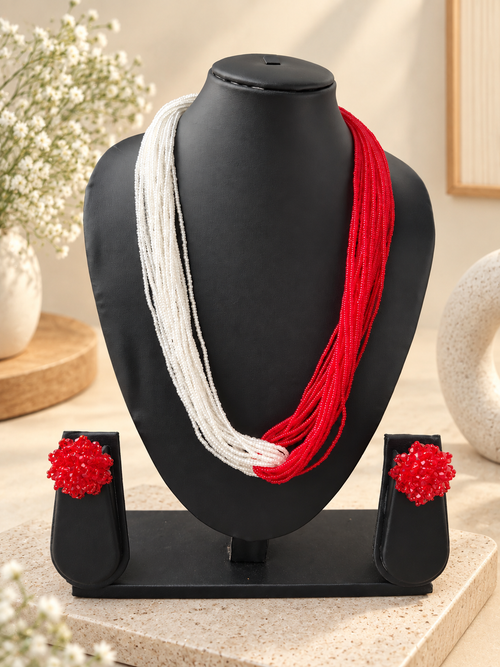 The Contrast Twist – Multi-Layer Bead Necklace & Earrings Set