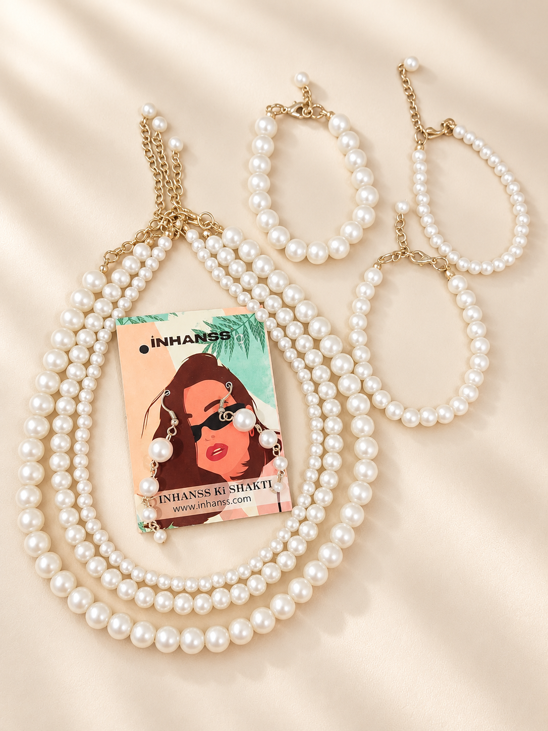 Pearlfectly You – 3-in-1 Layered Pearl Necklace Set with Matching Bracelet & Earrings - (Wear SOLO or as a PAIR))