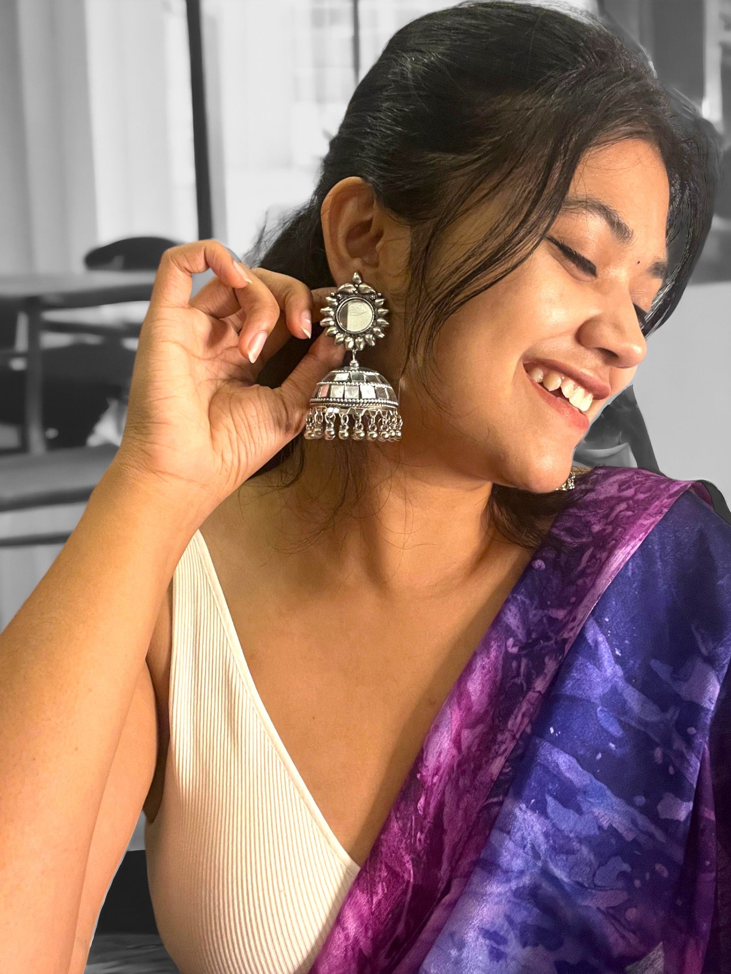 Mirror Mosaic Majesty Jhumkas - Hand Made
