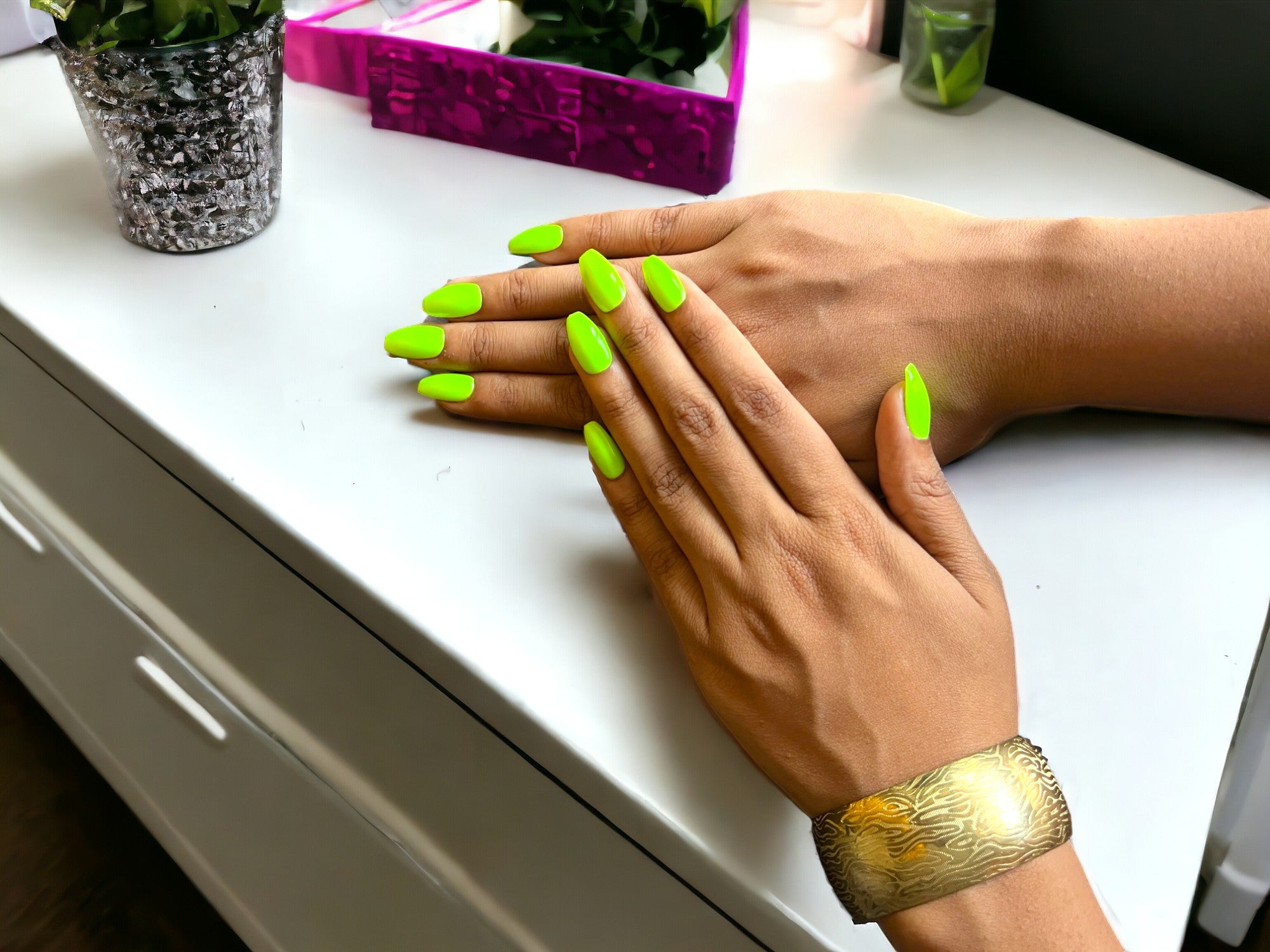 Handmade Reusable Premium Press on With Nail Tabs : Naughty Neon