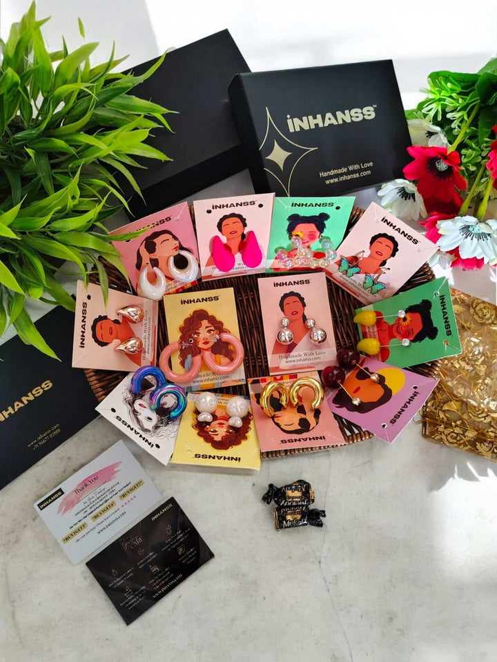 Colour Bomb – 12 Statement Earrings Rakhi Gift Box -(For Daily Pop, Party Looks & Insta-Ready Vibes)